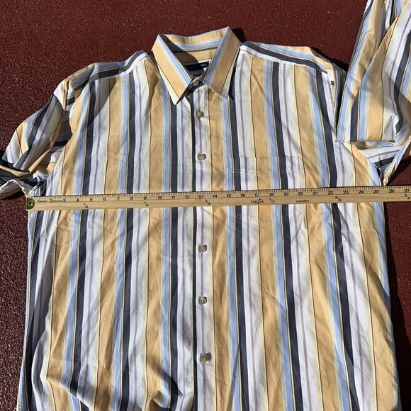 McKenzie Tribe striped button-up shirt in yellow, blue, and white. XL - Picture 4 of 9